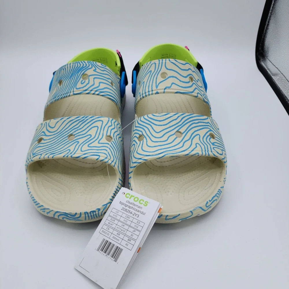 Crocs Classic All Terrain Topographic‎ Sandals Mens Size 12 Bone Multi Color NEW